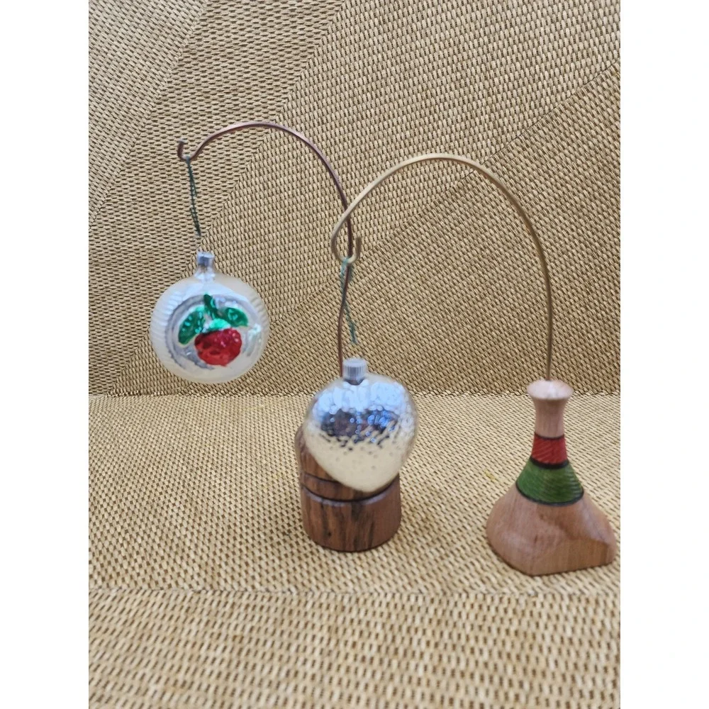 2‎ Vintage Blown Glass Strawberry Cherry Berry Christmas Tree Ornaments Silver
